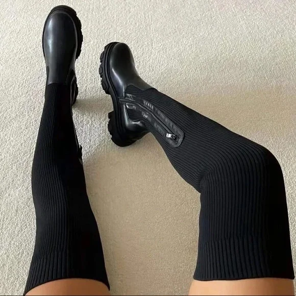 Black Over The Knee Sock Boot